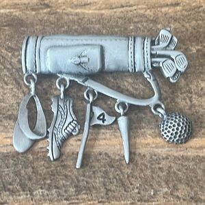 JJ Pewter Golf Charm Brooch Vintage